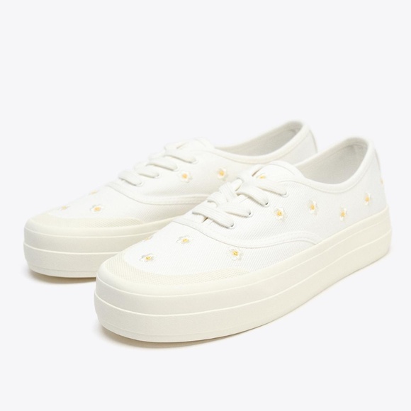 Zara white floral embroidered retro sneakers NWT - Picture 9 of 10